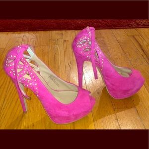 Size 6 Suede Pink with Ankle Strap Platform Heels